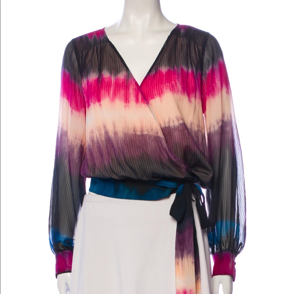 Tanya Taylor silk tie dye wrap blouse